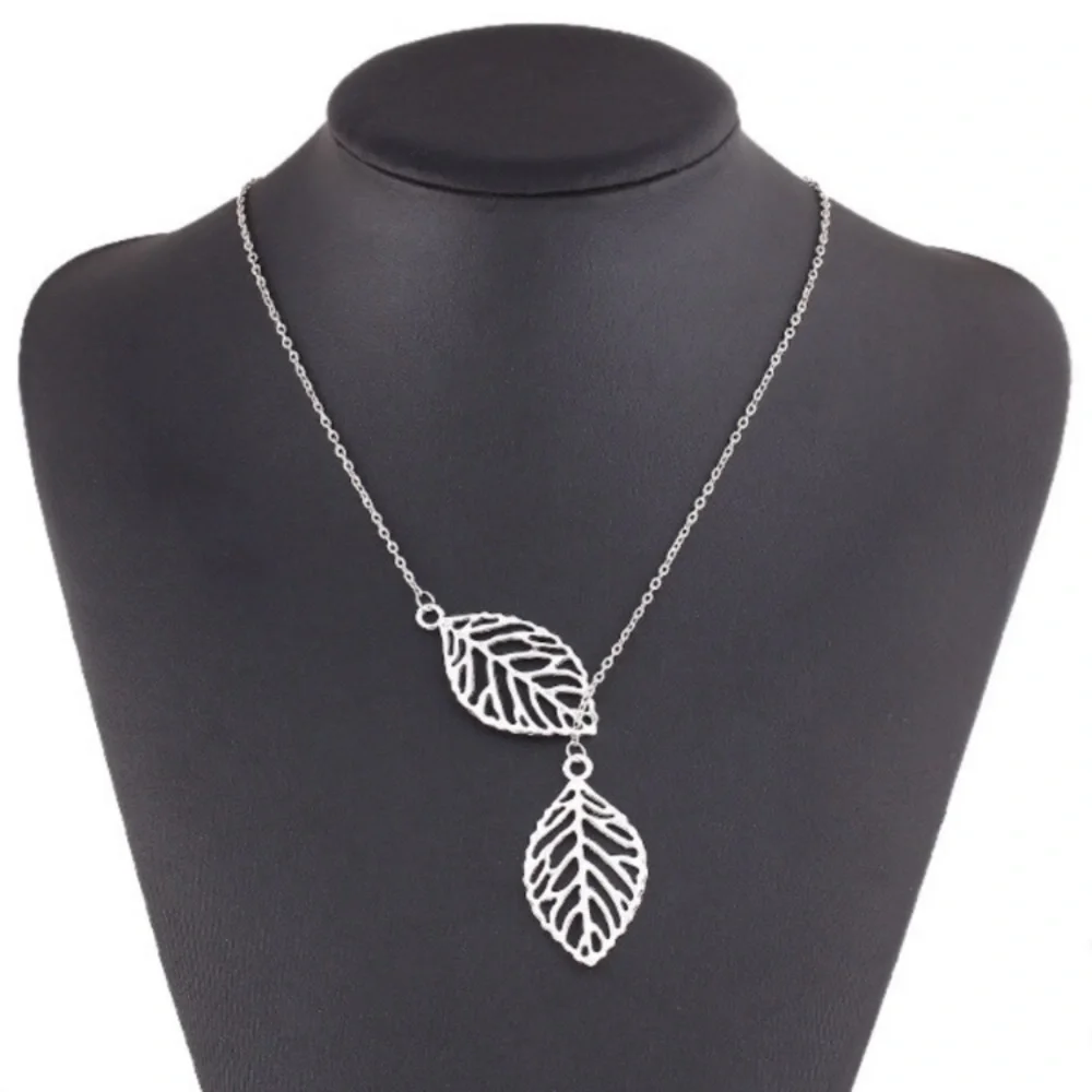 Golden Threads Double Leaf Delicate Silver Tone Necklace NWT
